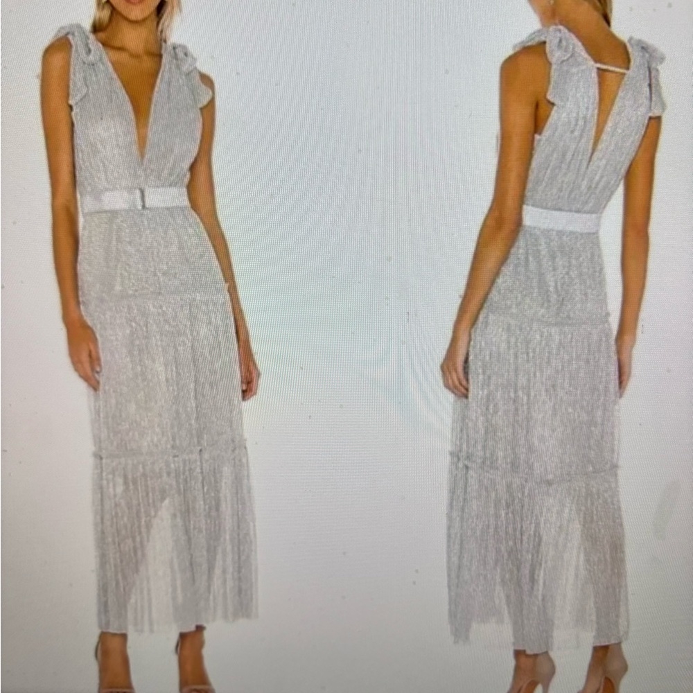 Sabina Musayev White and Silver Pleated Sundress